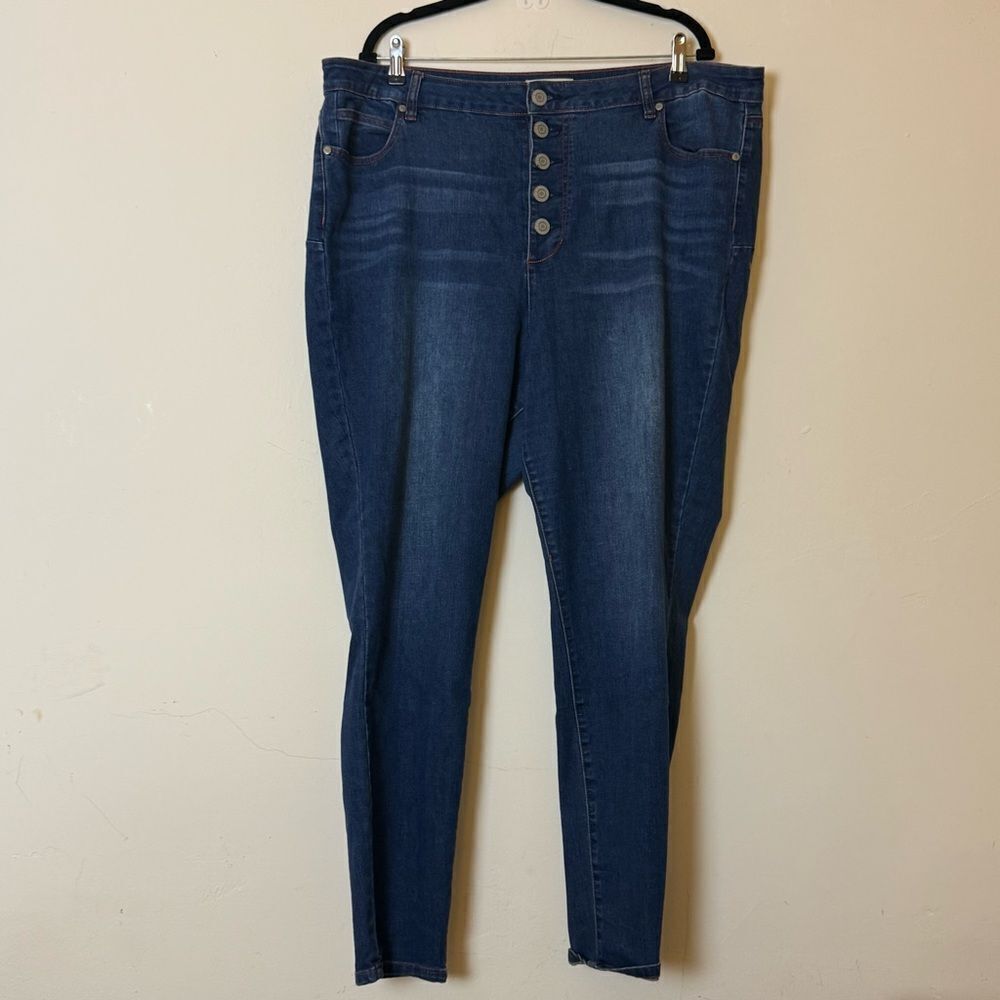 ELOQUII Gena Fit Peach Lift Button Fly Jeans, Size 22 Dark Wash